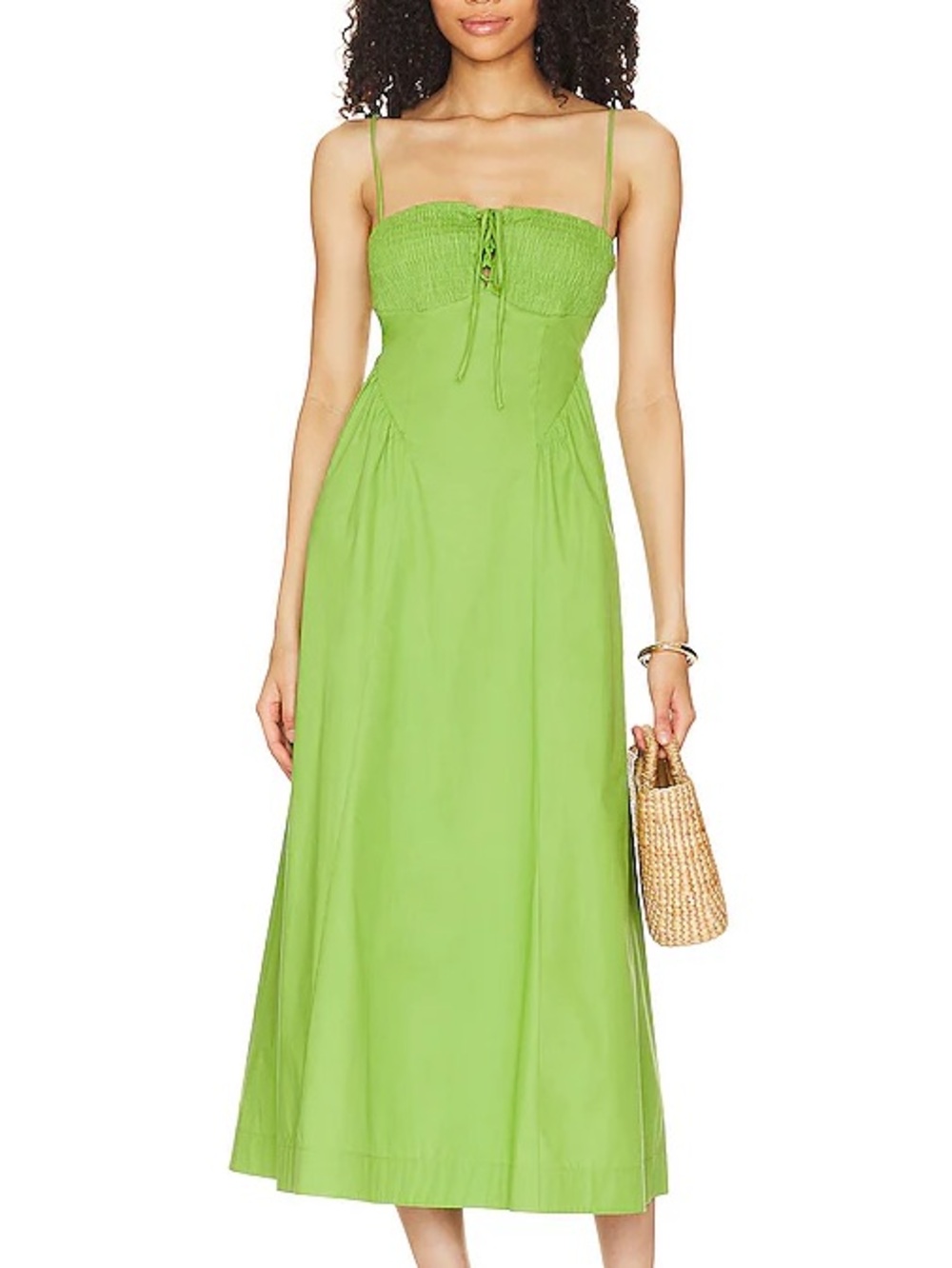 Free People Fifi Dress Kelly green midi dress with tie front detail